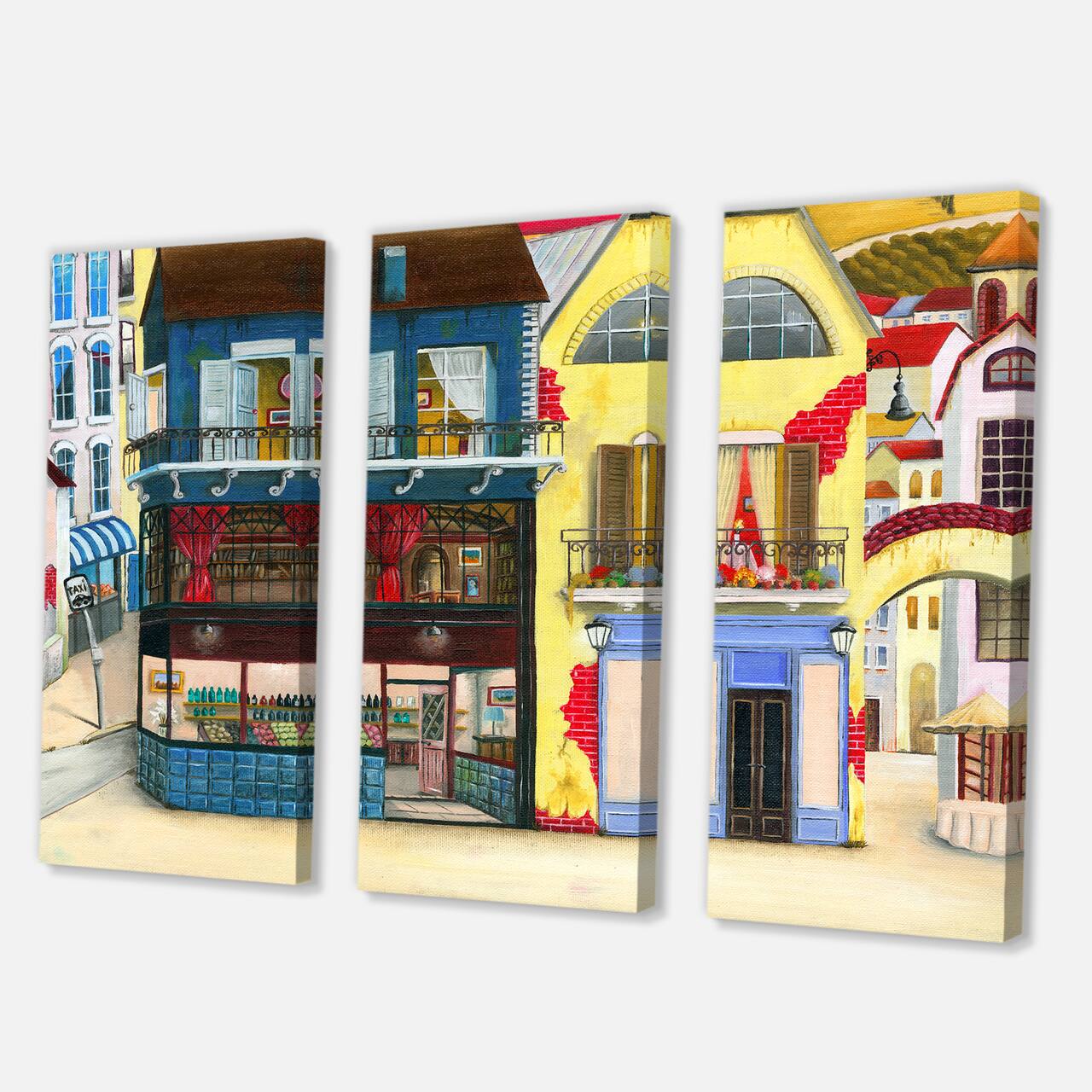 Designart - The Facade of The Buildings In A Cozy Streets - French Country Canvas Wall Art Print